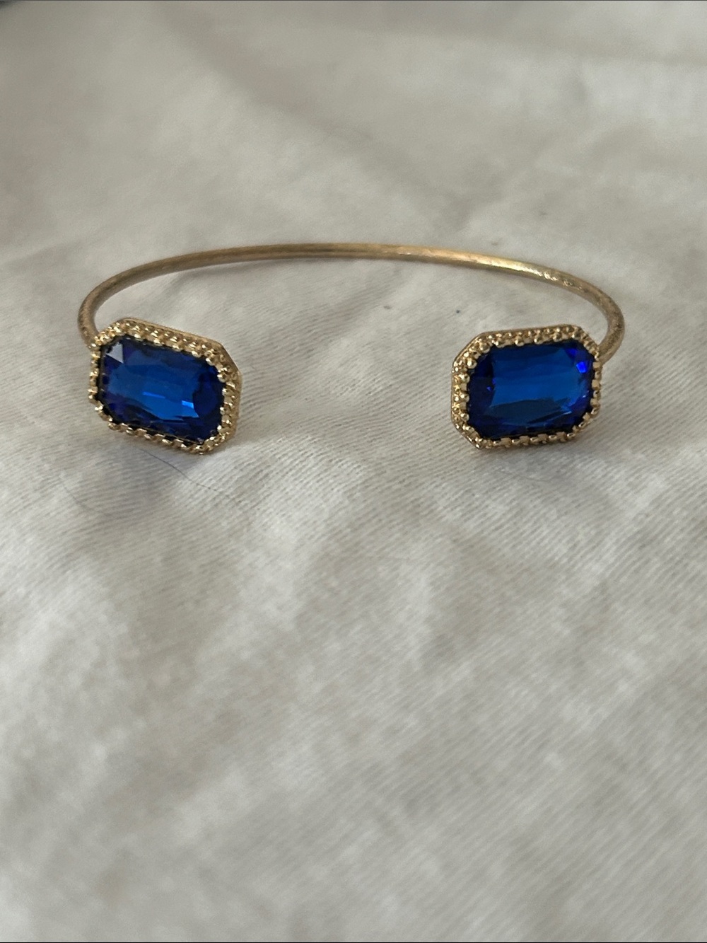 Gold Cuff Bracelet with Blue Glass Gemstone Accents